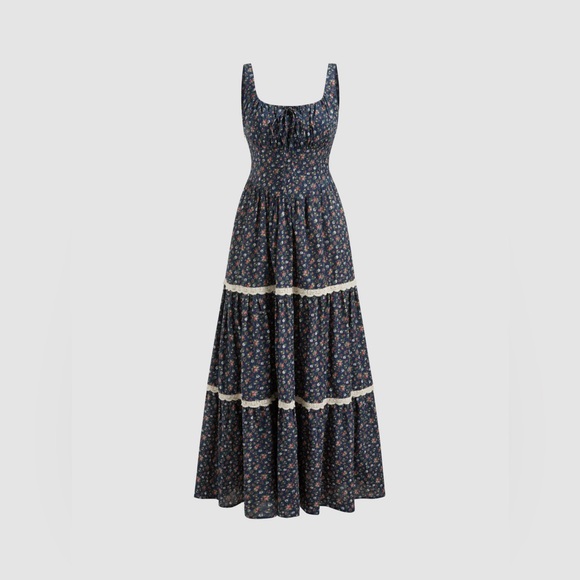 Cider Dresses & Skirts - CIDER DRESS - Scoop Neck, lace trim, floral design